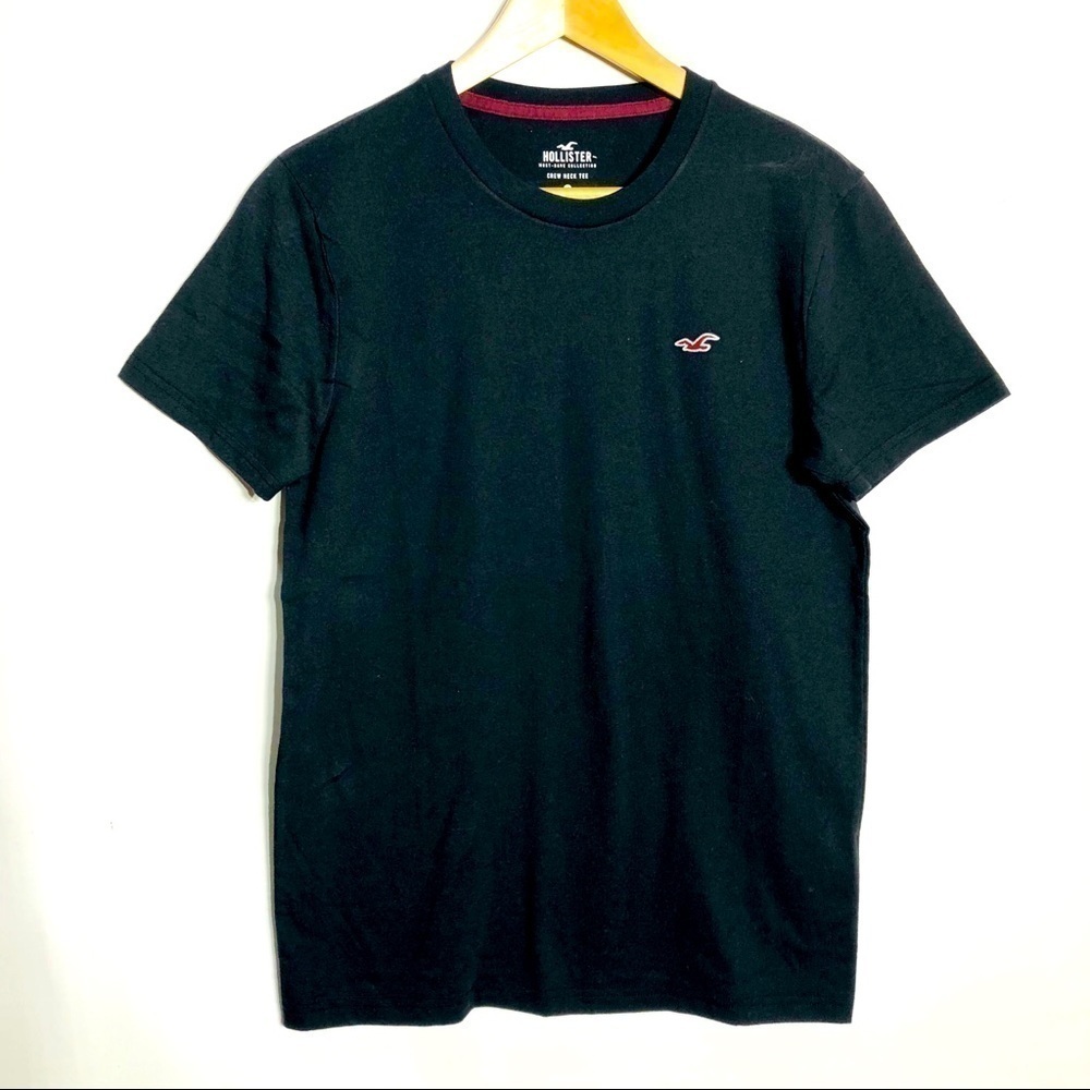 Hollister Crew Neck Tee Mens Small Black Good Embroidered Logo Basic Shirt